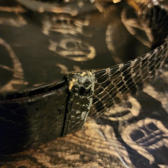 Vintage 70s 80s Judith Leiber Black Snakeskin Expandable Belt Gold Buckle - Picture 2 of 14